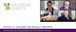 Hallway Chats Banner, Screenshot of Attendees, Dany Maby, Michelle Frechette, Topher DeRosia, Cate DeRosia